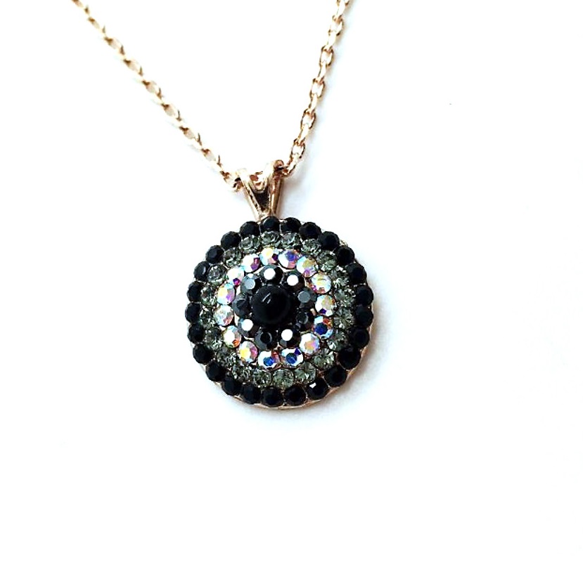 N-5193-3701-RG (1) Mariana Necklace Pendant Sophisticated Round Beaded Jet, Black Diamond & AB Austrian Crystals Tuxedo Dancing the Night Away Coll. - Image 1