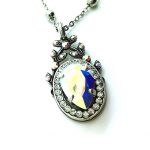 Necklace Pendant By Mariana Woman Detail Oval and Vine Leaves AB and Clear Swarovski Crystals