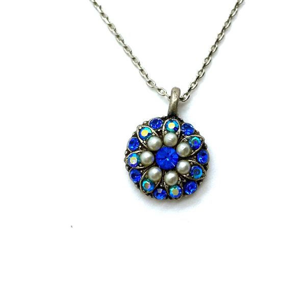 Mariana Necklace Pendant Adorable Guardian Angel Beaded Cream Pearl, Sapphire & AB Swarovski Crystals My Treasures Coll.