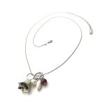 Mariana Necklace Pendant Bell Shape with Jade Dalmata Mineral & Pearl, Siam Swarovski Crystals My Treasures Coll.