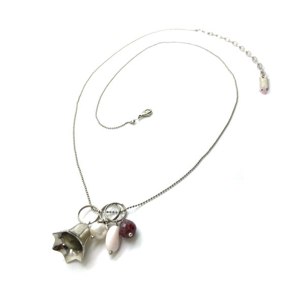 Mariana Necklace Pendant Bell Shape with Jade Dalmata Mineral & Pearl, Siam Swarovski Crystals My Treasures Coll.