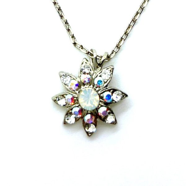 Necklace Pendant By Mariana Sweet Summer Coll. Flower Shape White Opal & Clear Swarovski Crystals