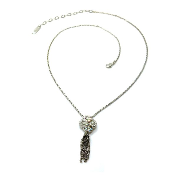 Mariana Necklace Pendant Tassel & Clover Shape Beaded AB, Clear & White Opal Swarovski Crystals On A Clear Day Sweet Summer Coll.