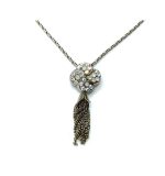 Mariana Necklace Pendant Tassel & Clover Shape Beaded AB, Clear & White Opal Swarovski Crystals On A Clear Day Sweet Summer Coll. - Image 2