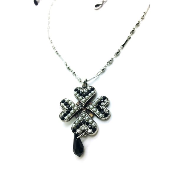 Mariana Necklace Pendant Gorgeous Clover Shape Beaded Pearl Mineral with Jet & Clear Crystal Swarovski My Treasures Coll.