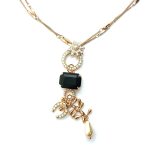 Necklace Pendant By Mariana Woman Detailed Floral Pearl Mineral and Jet Black Swarovski Crystals