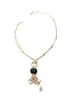 Necklace Pendant By Mariana Woman Detailed Floral Pearl Mineral and Jet Black Swarovski Crystals - Image 2