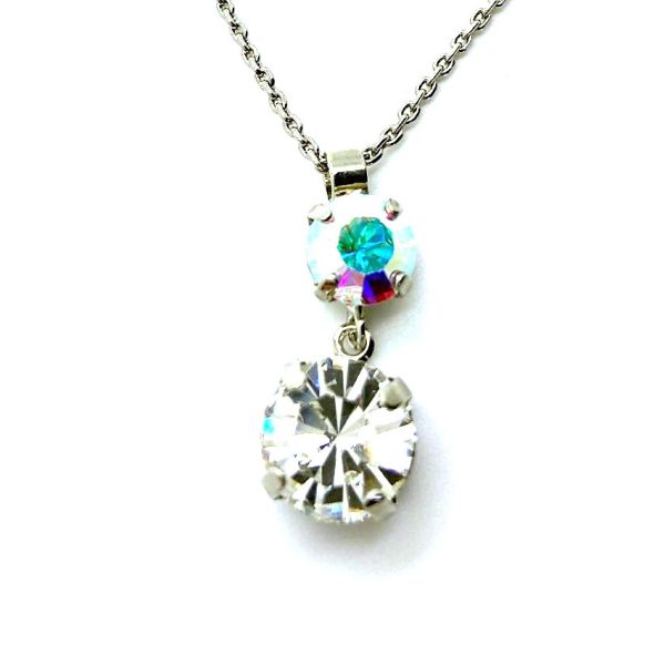 Necklace Pendant By Mariana Woman Double Tier AB and Clear Swarovski Crystals