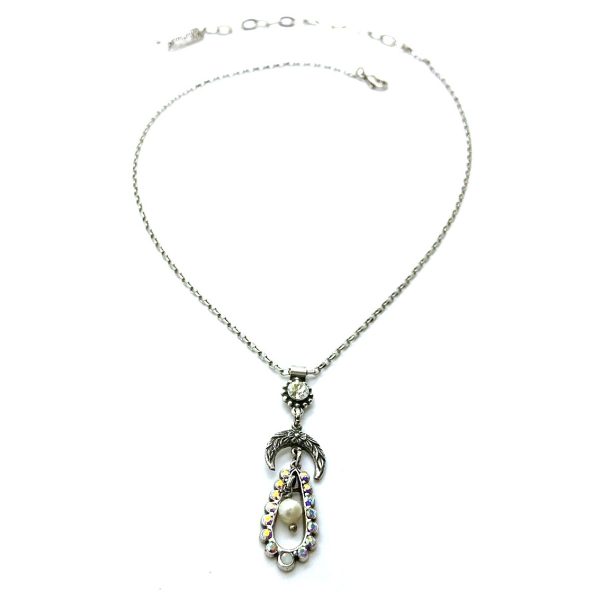 Necklace Pendant By Mariana Woman Exquisite Floral Crescent Pearl and White Opal Swarovski Crystals