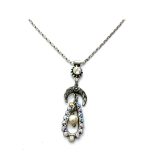 Necklace Pendant By Mariana Woman Exquisite Floral Crescent Pearl and White Opal Swarovski Crystals - Image 2