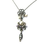 Mariana Necklace Pendant Exude Elegance Chandelier Pearl, AB, White Opal & Clear Swarovski Crystals On A Clear Day Sweet Summer Coll.