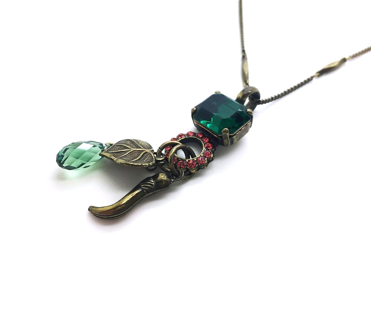 N-5730-205542-AG (3) Mariana Necklace Pendant Fab Fashion Emerald & Padparadscha Crystal Swarovski My Treasures Coll. - Image 1