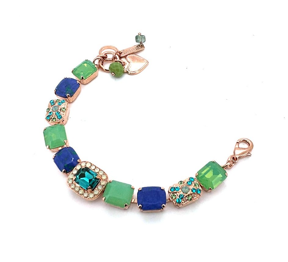 B-4040-4-M1076-RG (2) Bracelet By Mariana Africa Coll. Malachite Mineral and Blues Swarovski Crystals - Image 1