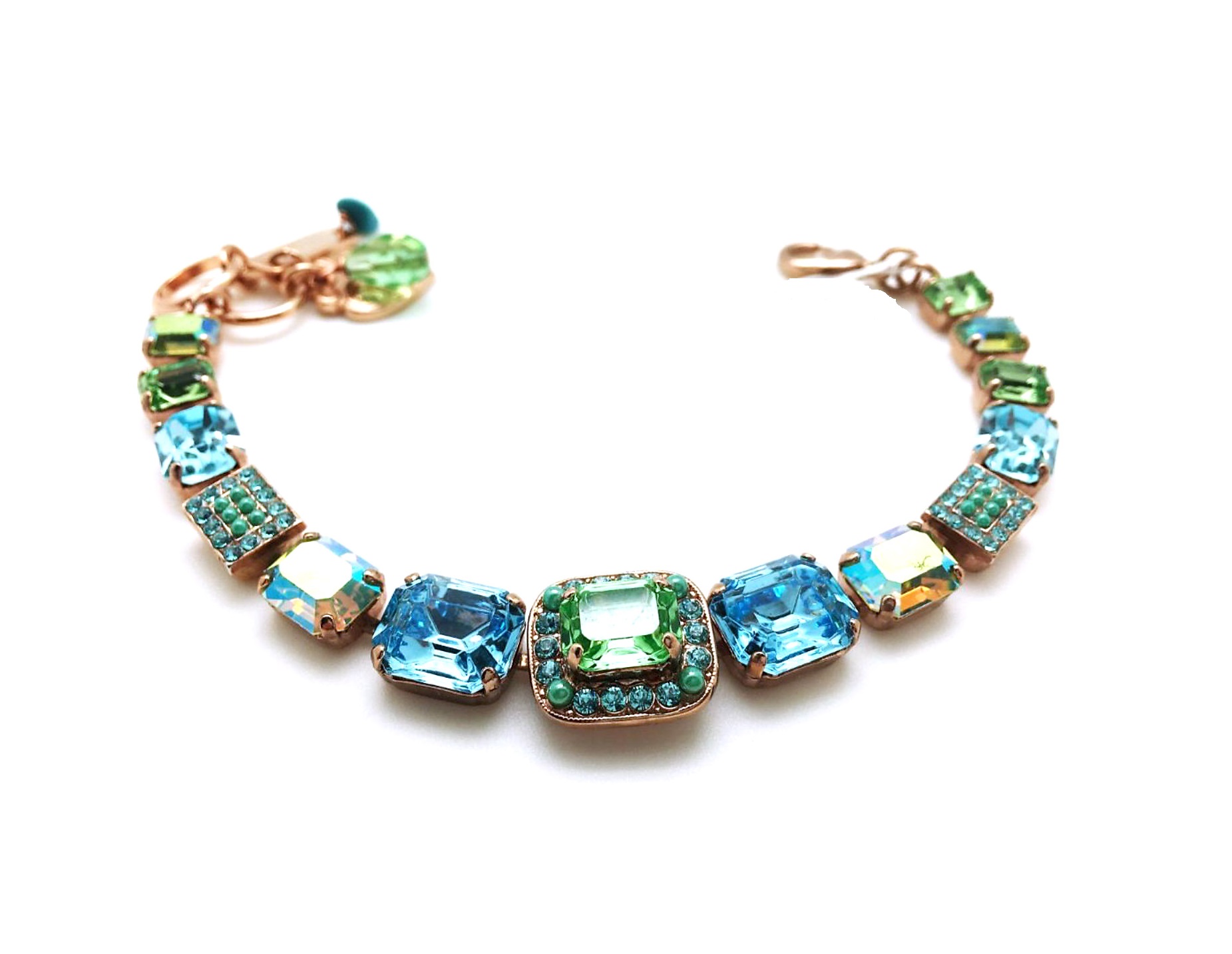 B-4040-7-1066-RG (1) Mariana Bracelet Shimmering Chrysolite, AB & Sapphire Austrian Crystals Caprioska Cocktail Hour Coll. - Image 1