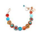Bracelet By Mariana Woman Round Turquoise Mineral and Rose Peach Swarovski Crystals