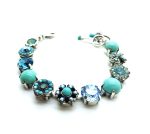 Bracelet By Mariana Angelina Icons Coll. Round Beads & Floral Turquoise, Sapphire & AB Austrian Crystals