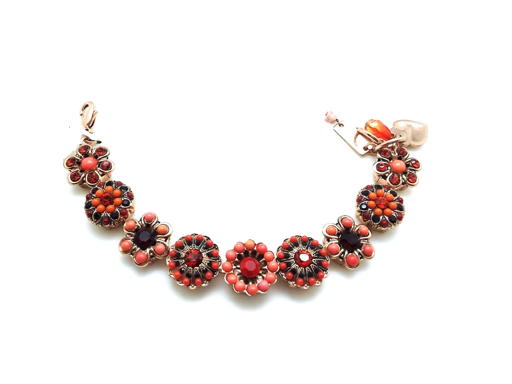 B-4138-1202-RG (1) Mariana Bracelet Glamorous Floral Siam & Coral Austrian Crystals Flame Ambrosia Coll. - Image 1