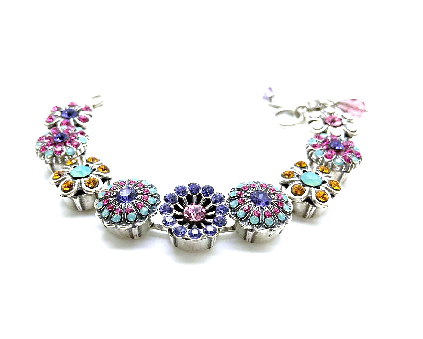 B-4138-803-SP (2) Mariana Bracelet Flower Beaded Multi Color Austrian Crystals Flower Power Coll. - Image 1