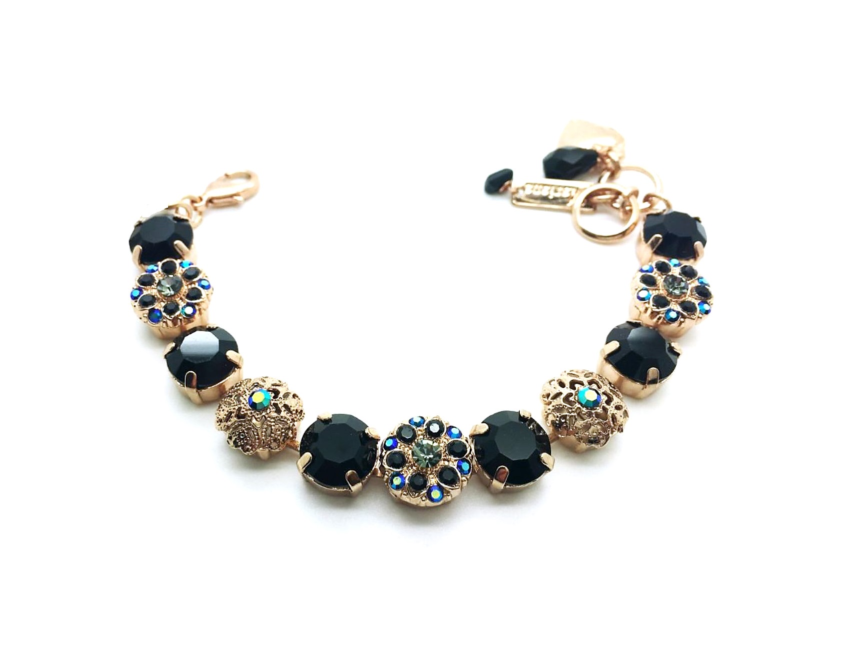 B-4213-280-RG (2) Mariana Bracelet Round & Flower Shape Jet & AB Austrian Crystals My Treasures Coll. - Image 1