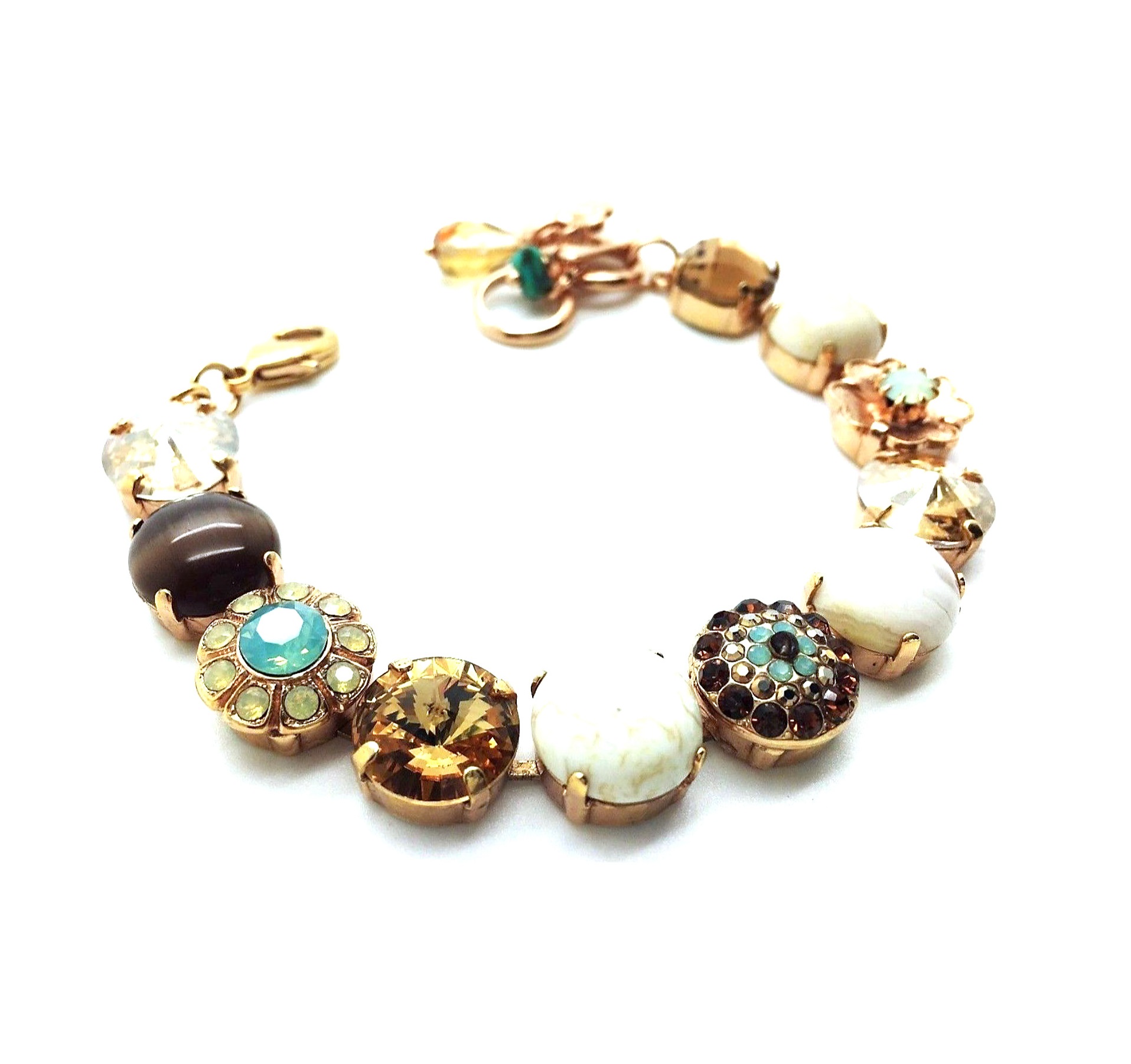 B-4247-M1040-RG (1) Mariana Bracelet Elegant Tiger Eye Mineral ,Topaz & White Opal Austrian Crystals Serai Cocktail Hour Coll. - Image 1
