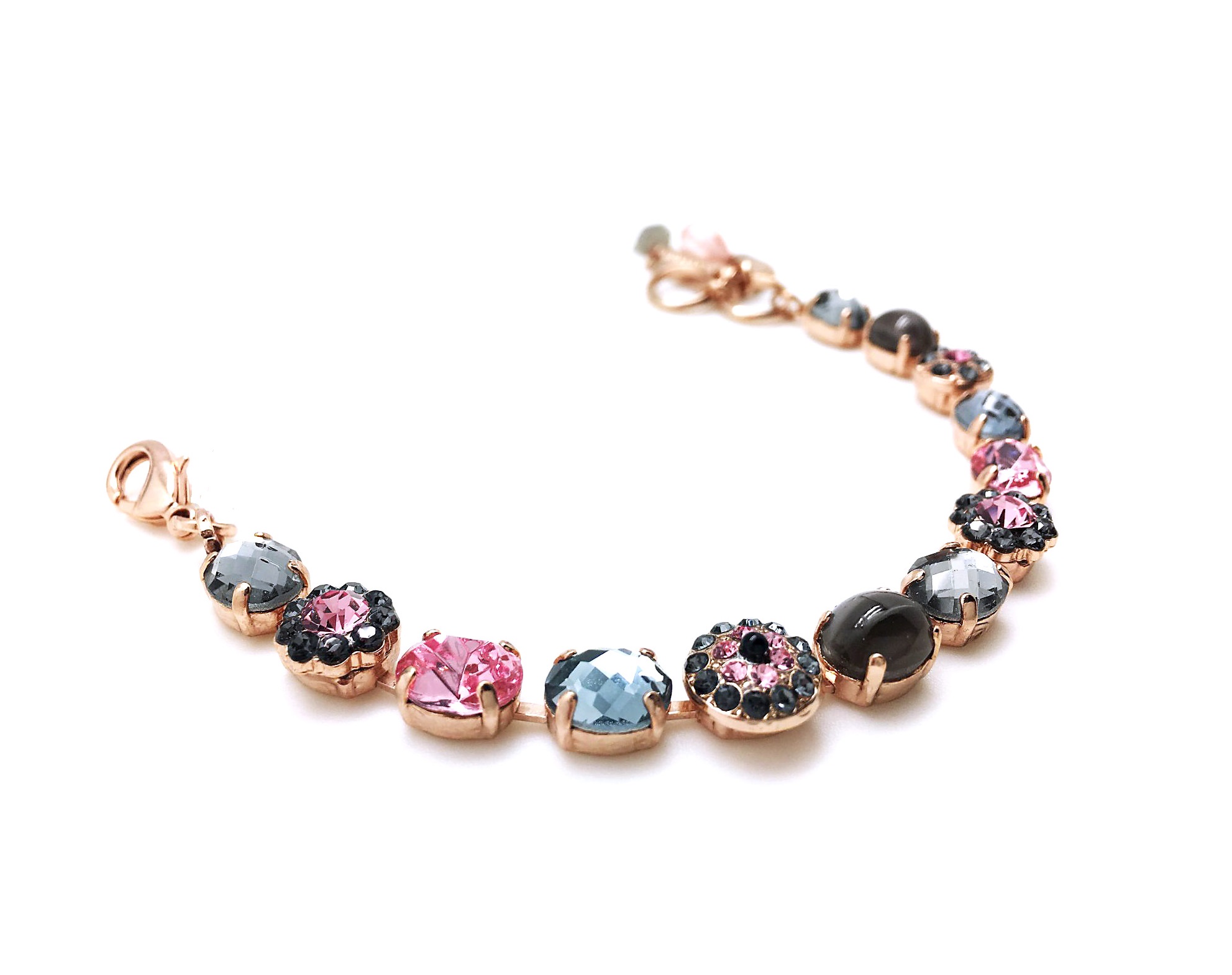 B-4416-1083-RG (2) Mariana Bracelet Gorgeous Floral Greys & Pinks Austrian Crystals Madagascar Africa Coll. - Image 1