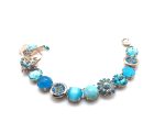Bracelet By Mariana Zambezi Africa Coll. Round Turquoise Mineral & Floral Blues Austrian Crystals