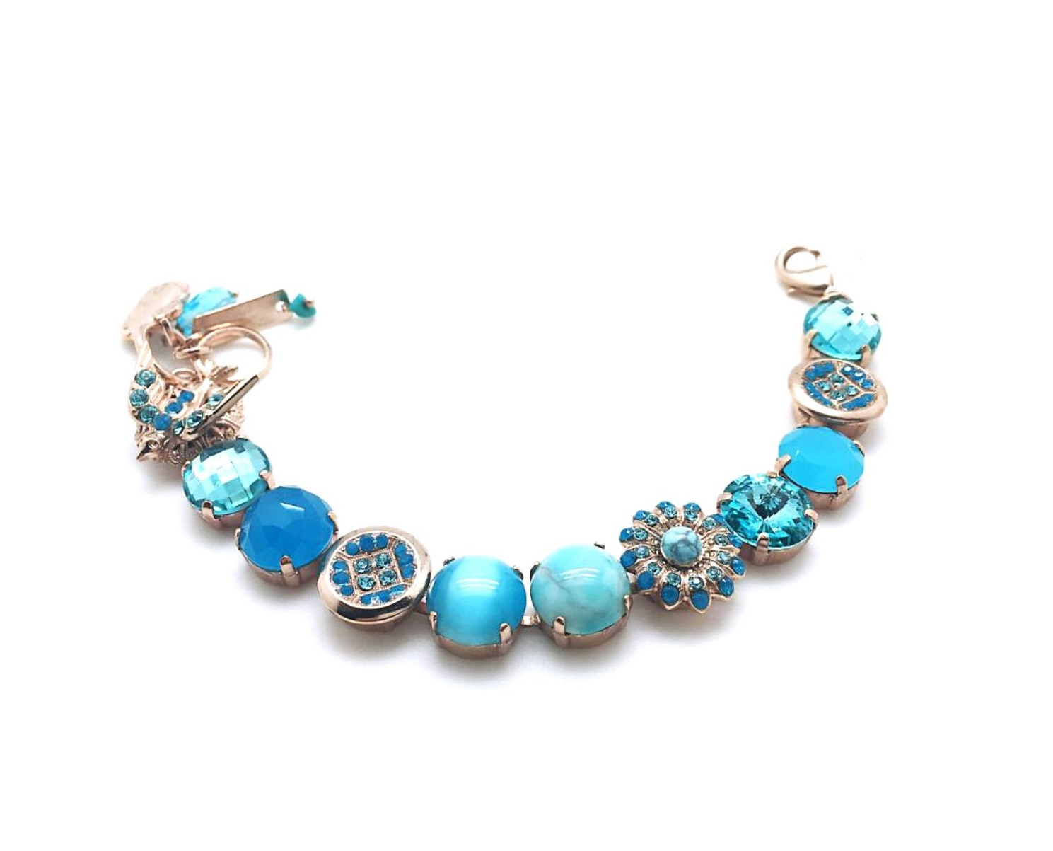 B-4423-M1082-RG (1) Bracelet By Mariana Zambezi Africa Coll. Round Turquoise Mineral & Floral Blues Austrian Crystals - Image 1