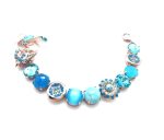 Bracelet By Mariana Zambezi Africa Coll. Round Turquoise Mineral & Floral Blues Austrian Crystals - Image 3