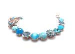Bracelet By Mariana Zambezi Africa Coll. Round Turquoise Mineral & Floral Blues Austrian Crystals - Image 2