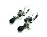 Earrings By Mariana Woman Dangling Clover Shape Jet Black and Clear Swarovski Crystals
