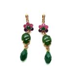 Mariana Earrings Gorgeous Dangling Jade Emerald Mineral with Rose, Amethyst & Fern Green Swarovski Crystals Luck Inspiration Coll. - Image 2