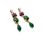 Mariana Earrings Gorgeous Dangling Jade Emerald Mineral with Rose, Amethyst & Fern Green Swarovski Crystals Luck Inspiration Coll. - Image 3