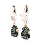 Mariana Earrings Elegant White Shell Mineral & Black Crystal Swarovski Zanzibar Africa Coll. - Image 2