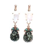 Mariana Earrings Elegant White Shell Mineral & Black Crystal Swarovski Zanzibar Africa Coll.