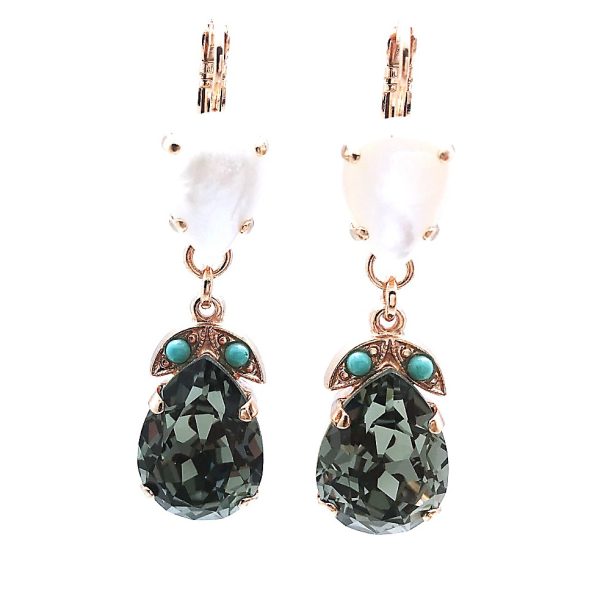 Mariana Earrings Elegant White Shell Mineral & Black Crystal Swarovski Zanzibar Africa Coll.