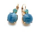 Earrings By Mariana Woman Lovely Round Aquamarine Mineral and Blue Opal Swarovski Crystals