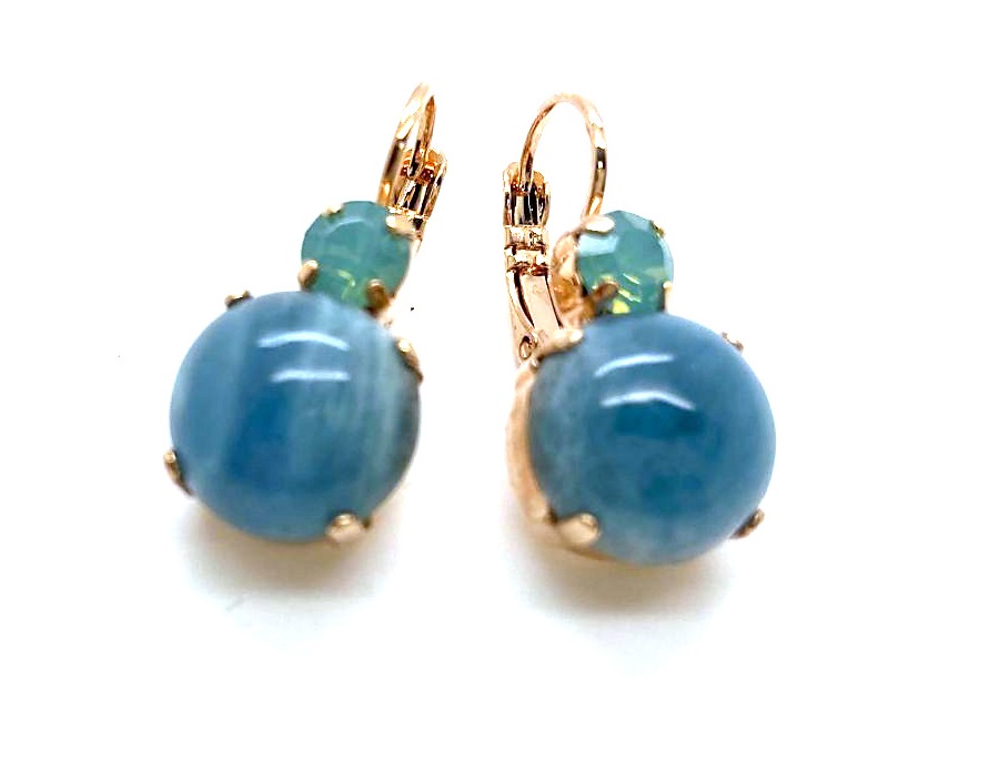 E-1037R-M68-RG6 (3) Earrings By Mariana Woman Lovely Round Aquamarine Mineral and Blue Opal Swarovski Crystals - Image 1