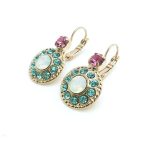 Earrings By Mariana Woman Alluring Round Beaded White Opal and Aquamarine Swarovski Crystals - Image 3