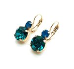 Mariana Earrings Round Turq & Caribbean Blue Opal Swarovski Crystal Ambrosia Coll.