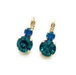 Mariana Earrings Round Turq & Caribbean Blue Opal Swarovski Crystal Ambrosia Coll. - Image 2