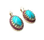 Earrings By Mariana Woman Oval Turquoise Mineral and Swarovski Crystals - Image 3