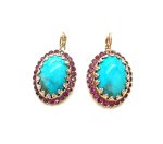 Earrings By Mariana Woman Oval Turquoise Mineral and Swarovski Crystals