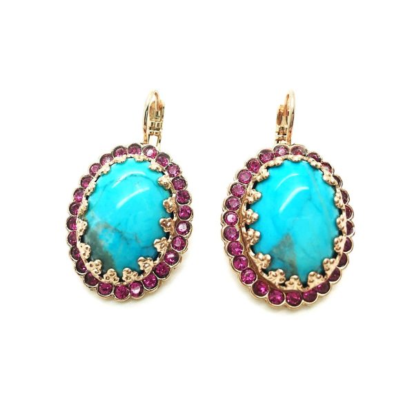 Earrings By Mariana Woman Oval Turquoise Mineral and Swarovski Crystals