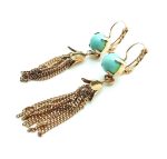 Mariana Earrings Gorgeous Tassel with Round Turquoise Mineral Serengetti Africa Coll.