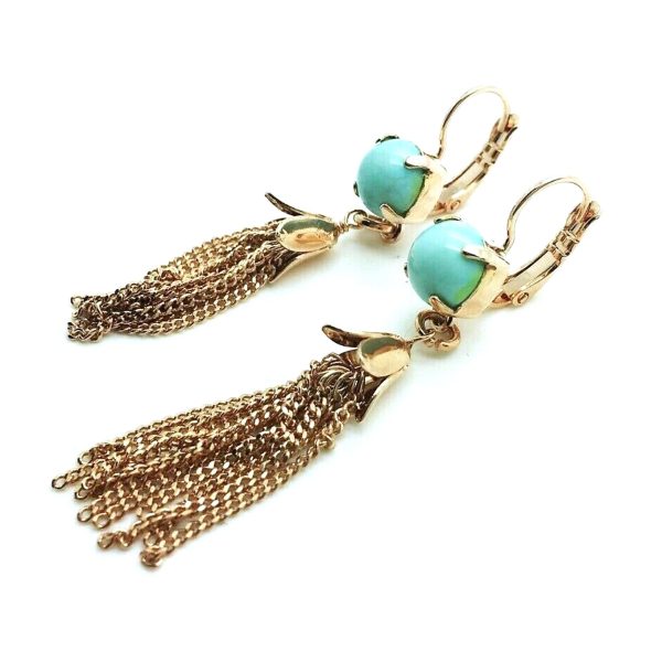 Mariana Earrings Gorgeous Tassel with Round Turquoise Mineral Serengetti Africa Coll.