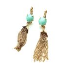 Mariana Earrings Gorgeous Tassel with Round Turquoise Mineral Serengetti Africa Coll. - Image 2