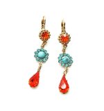 Earrings By Mariana Woman Turquoise Mineral and Hyacinth Swarovski Crystals