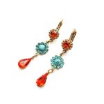 Earrings By Mariana Woman Turquoise Mineral and Hyacinth Swarovski Crystals - Image 2
