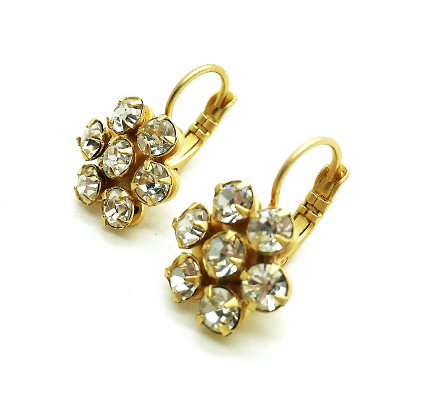 E-1119-001001-YG6 (2) Earrings By Mariana Woman Flower Shape Clear Swarovski Crystals YG Plated - Image 1