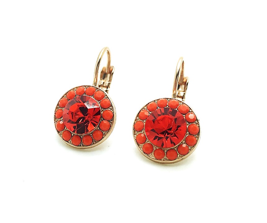 E-1129-1031-RG6 (3) Earrings By Mariana Woman Beautiful Round Coral and Orange Swarovski Crystals - Image 1